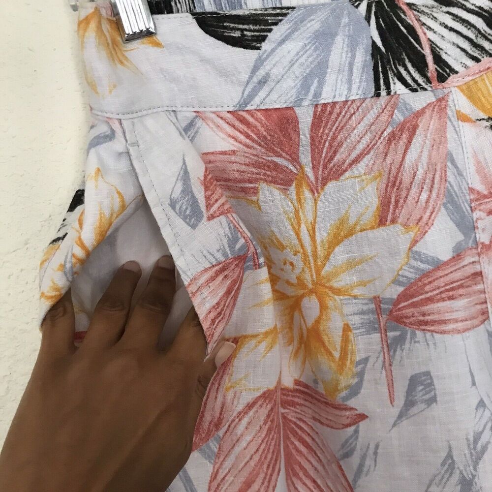 C&C California Linen White Floral Cropped Wide Leg Casual Vacation Pants M - Picture 3 of 9